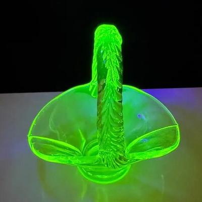 Uranium Glass Vaseline Mosser Basket Toothpick Holder