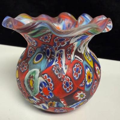 Vintage Murano Venetian Millefiori Ruffled Rim Toothpick Holder