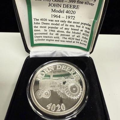 9 1-OZ.JOHN DEERE MODEL 4020 TRACTOR FATHERS DAY GIFT.999 PROOF SILVER COIN+GOLD