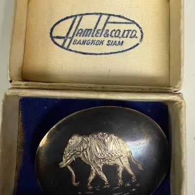 Unique 1940s Siam Sterling Niello Elephant Pin