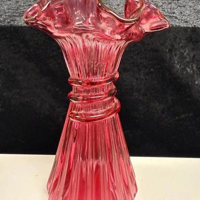 vintage Fenton Cranberry Glass Wheat Vase