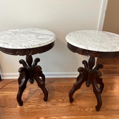 Sale Photo Thumbnail #1: $450 Pair of antique Victorian marble top side tables; 29" H x 22"