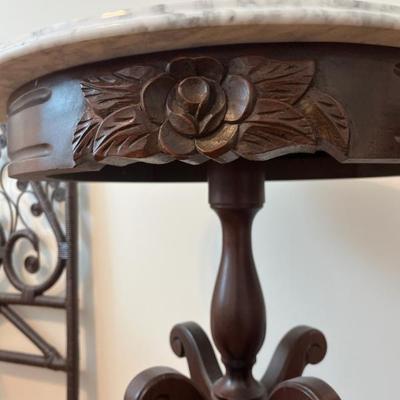 Sale Photo Thumbnail #3: $450 Pair of antique Victorian marble top side tables; 29" H x 22"