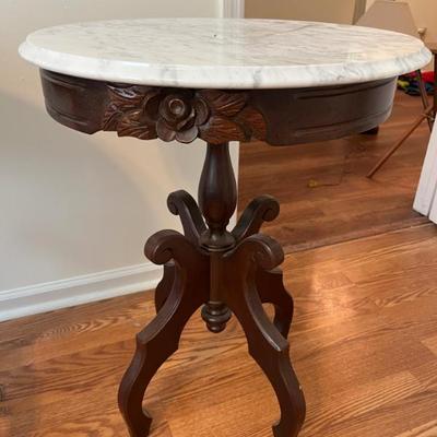 Sale Photo Thumbnail #2: $450 Pair of antique Victorian marble top side tables; 29" H x 22"