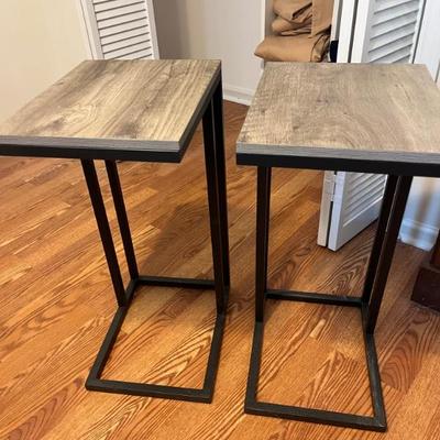 Sale Photo Thumbnail #45: $60 Pair of contemporary metal and laminate side tables; 26” high x 12” wide x 15” deep. 