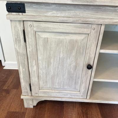 Sale Photo Thumbnail #14: $150 Modern driftwood-colored console media cabinet; 32.25” high x 66” wide x 19” deep 