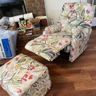 Sale Photo Thumbnail #10: $350 Haverty's swivel rocker recliner and rocker ottoman- LIKE NEW- The chair measures approximately 34 inches deep by 24 inches wide by 36 inches high and the ottoman measures approximately 24 inches wide by 20 inches deep by 16 inches high 