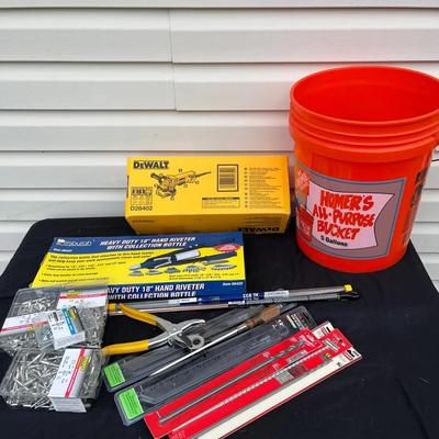 DeWalt Angle Grinder, Pittsburgh Heavy Duty 18" Hand Riveter, New Drill Bits & Saw Blades 
