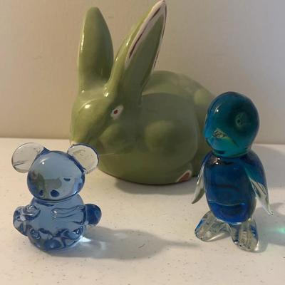 Rabbit, Bear And Penguin Glass And Ceramic Decors 