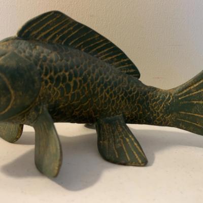Vintage Koi Green Cast Iron Japanese Heavy Weight Traditional Craft 12" Decor
