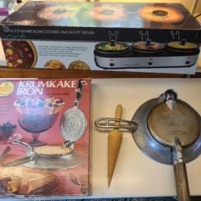 NEW Mega Chef Triple 2.5 Quart Slow Cooker, Cream Profi Whip & Nordic Ware Krumkake Irons