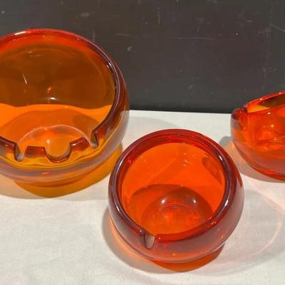 Vintage Viking Persimmon Orange Glass Orb Ashtrays