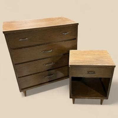 Vintage MCM Dovetailed Chest Of Drawers & Nightstand
