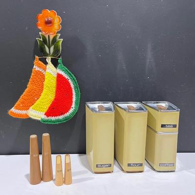 MCM Cannister Set, S&P Shakers And Flower Wall Hanger