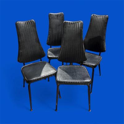 MCM Ribbed Vinyl Faux Leather & Chrome Dining Chairs