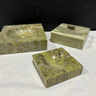 Connemara Green Marble Trinket Dish, Ashtray And Lidded Box