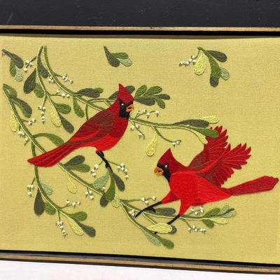Vintage Crewell Embroidery Needlepoint Cardinal Wall Art