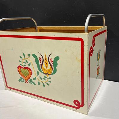 Mid 20th Century Folkart Floral Heart Design Toy Box