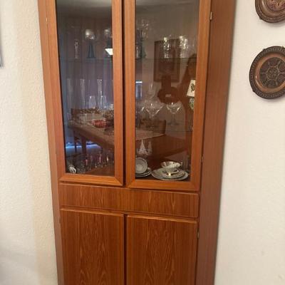 Teak corner display cabinet