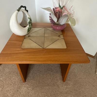 Teak side table with marble top