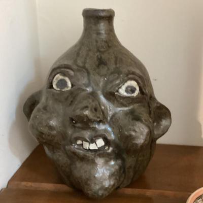 Sale Photo Thumbnail #31: Folk art moss green uly face jar by harold and race hewell