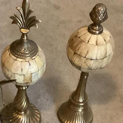 Sale Photo Thumbnail #216: Mosaic sphere ball brass sculpture finial and pedestal