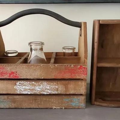 (2) Wooden Crates and (4) Glass Milk Bottles