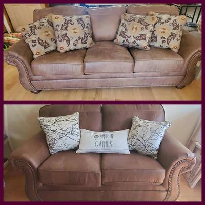 Faux Leather Sofa and Loveseat with Pillows