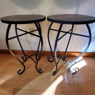 (2) Metal Stands with Faux Wood Tops