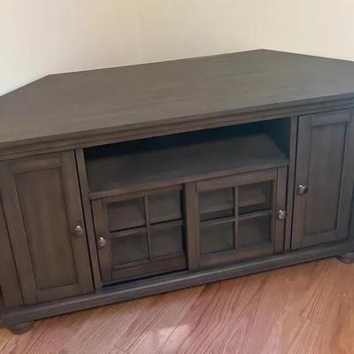 Grey Wood Corner Tv Stand