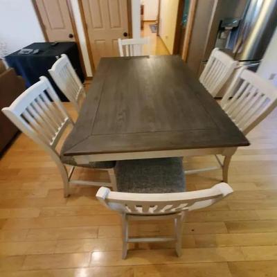Farmhouse Counter Height Table and (6) Cushion Chairs