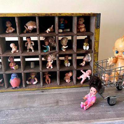 Vintage Mini Doll Collection and Soda Crate