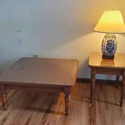 Large Square Coffee Table, Side Table and Lamp