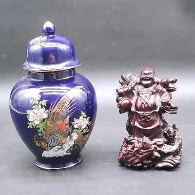 Carved Buddha and Elegant Ginger Jar