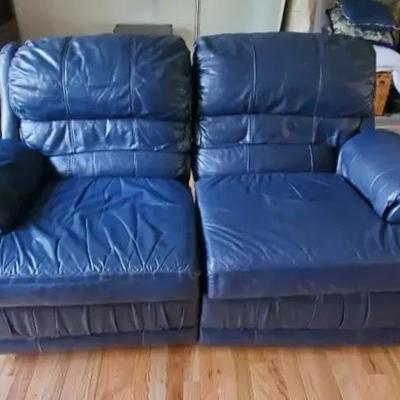 Blue Leather Ben Craft Love Seat 