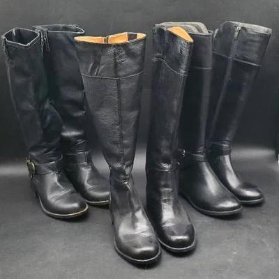 (3) Pairs Tall Black Boots- Size 6