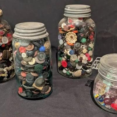 Collection of Vintage Button & Bead Jars