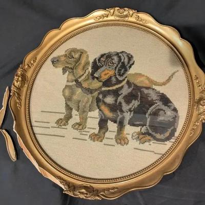 Dachshund Needlepoint in Ornate Gold Frame