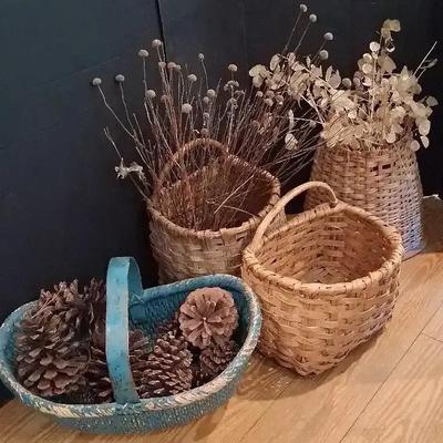 Rustic Wicker Basket Collection with Pinecones & Florals