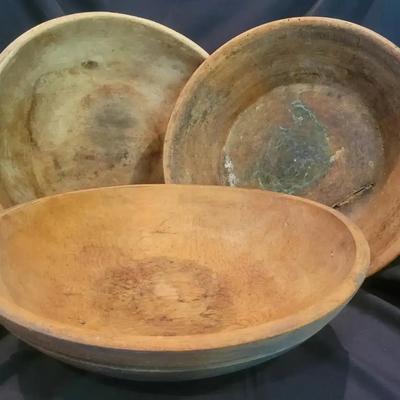 Set of Three Vintage Wooden Dough Bowls