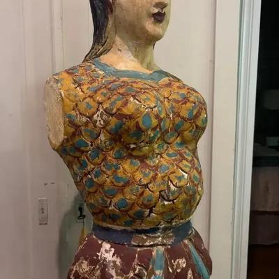 Hand-Carved Wooden Mermaid Ship Figurehead – 67” Tall