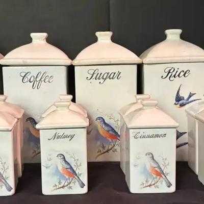 1920s Palissy “Blue Bird” Porcelain Canister Set