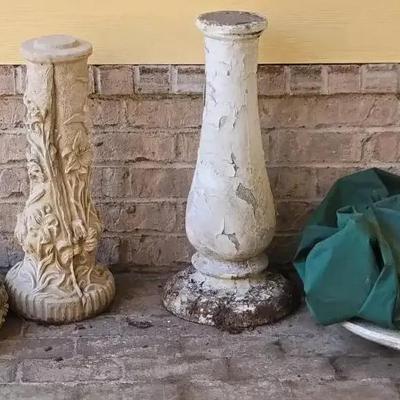 Pair of Vintage Concrete Bird Baths with Ornate and Smooth Designs