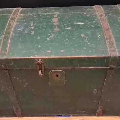 Green Wooden Travel Chest with Metal Hardware