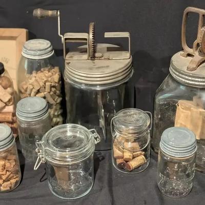 Vintage Butter Churners & Jar Collection with Corks