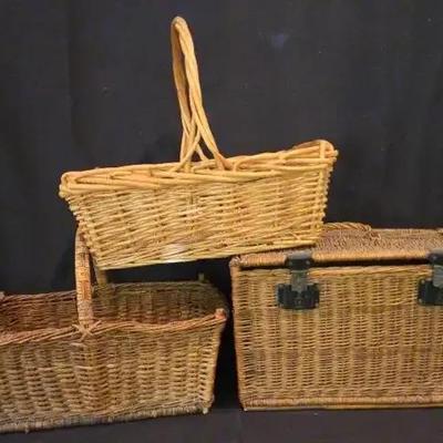Woven Wicker Basket Trio with Storage Chest
