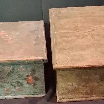 Pair of Antique Swedish Slant-Top Wooden Letter Boxes