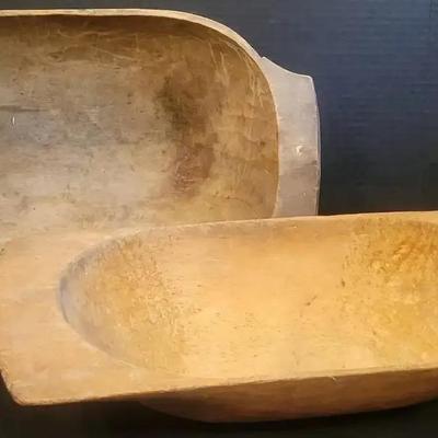Pair of Vintage Hand-Carved Wooden Bowls