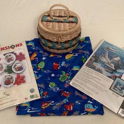 MFS090 Two Cross Stitch Kits, Sewing Basket & Swatch Of Fabric