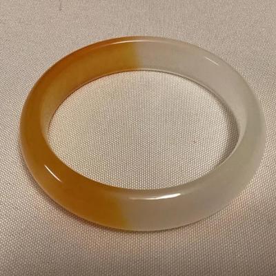 MFS131 Orange & White Jade Bangle Bracelet New 